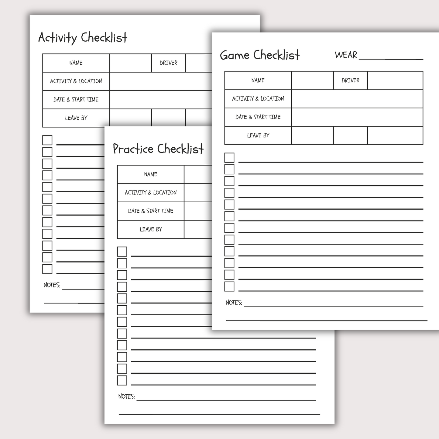 Sports Checklist (Digital Download)