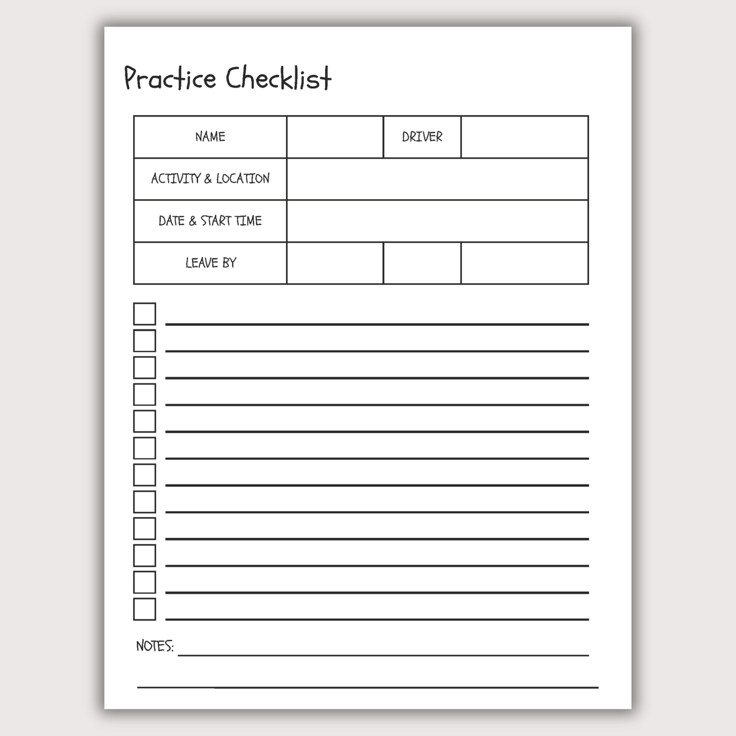 Sports Checklist (Digital Download)